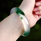Natural Chinese Piaohua Hand-carved Jade Bracelet Women Jewelry