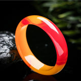 Chinese Red Yellow Wide Jade Bracelet Women's Jewelry Gift