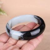 Chinese Smoke Cyan Hand Carved Jade Bracelet for Women