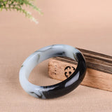 Chinese Smoke Cyan Hand Carved Jade Bracelet for Women