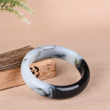 Chinese Smoke Cyan Hand Carved Jade Bracelet for Women