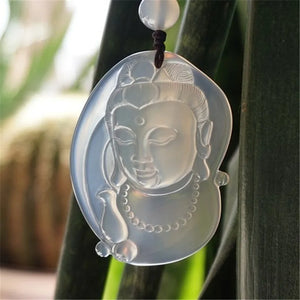 Natural Chinese Chalcedony Pith Guanyin Pendant Necklace