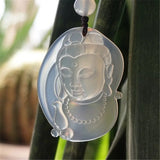 Natural Chinese Chalcedony Pith Guanyin Pendant Necklace
