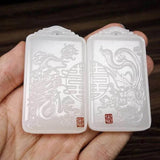 Chinese Jade Dragon Phoenix Pendant Jewelry Couple Necklace Gift