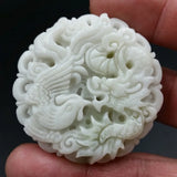 Natural Chinese Jade Dragon and Phoenix Pendant Necklace