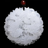 Natural Chinese Jade Dragon and Phoenix Pendant Necklace
