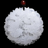 Natural Chinese Jade Dragon and Phoenix Pendant Necklace
