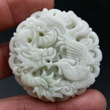 Natural Chinese Jade Dragon and Phoenix Pendant Necklace