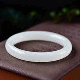 Chinese Jade Round Bar Bracelet Men Women Bangle