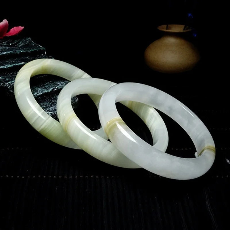 Natural Chinese Jade Wide Band Bracelet Men Women Jewelry