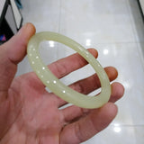 Chinese Jade Hand Carved Wide Band Bracelet Men's Women's Wood Grain