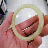 Chinese Jade Hand Carved Wide Band Bracelet Men's Women's Wood Grain