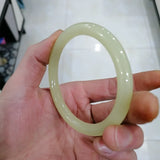 Chinese Jade Hand Carved Wide Band Bracelet Men's Women's Wood Grain