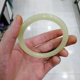 Chinese Jade Hand Carved Wide Band Bracelet Men's Women's Wood Grain