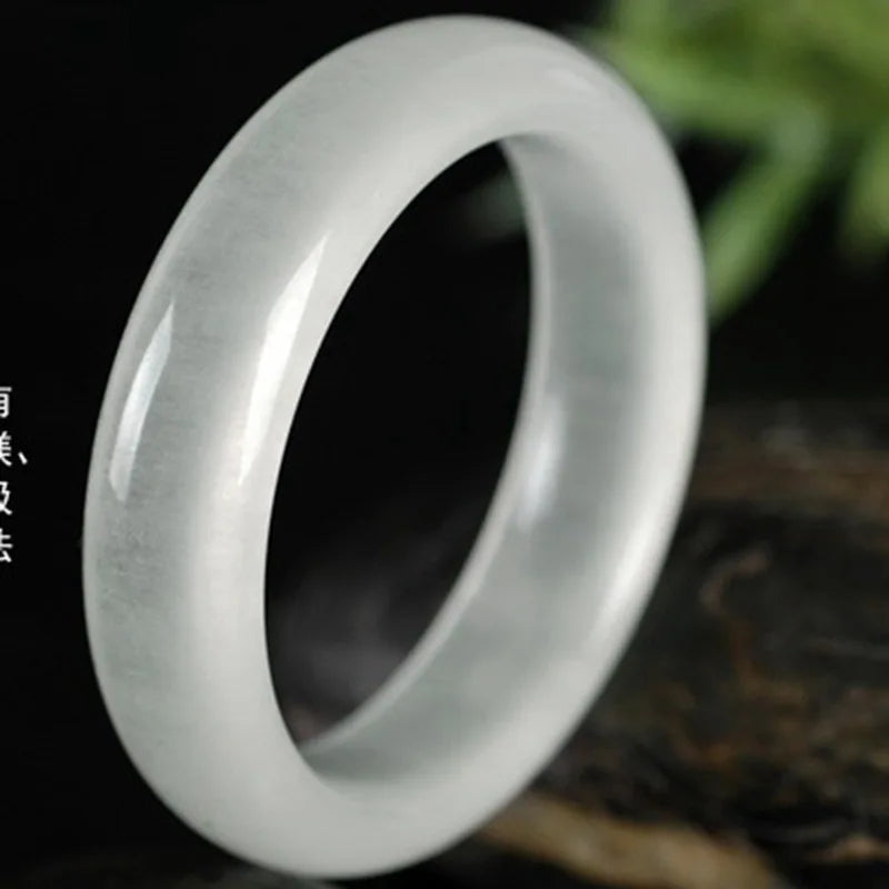 Chinese Jade Wide Band Bracelet - Ice Silk Women's Jewelry