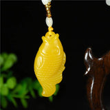 Chinese Yellow Hand Carved Fish Jade Pendant Necklace Gift
