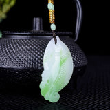 Chinese Yellow Hand Carved Fish Jade Pendant Necklace Gift