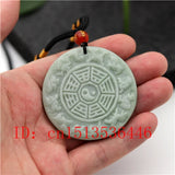 Chinese Zodiac Carved Jade Pendant Green Tai Chi Gossip Necklace Charm Lucky