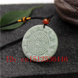 Chinese Zodiac Carved Jade Pendant Green Tai Chi Gossip Necklace Charm Lucky
