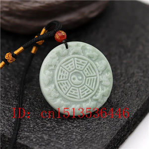 Chinese Zodiac Carved Jade Pendant Green Tai Chi Gossip Necklace Charm Lucky