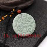 Chinese Zodiac Carved Jade Pendant Green Tai Chi Gossip Necklace Charm Lucky