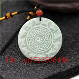 Chinese Zodiac Carved Jade Pendant Green Tai Chi Gossip Necklace Charm Lucky