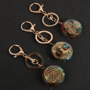 Chakra OM Pendant Keychains Orgonite Energy Key Rings