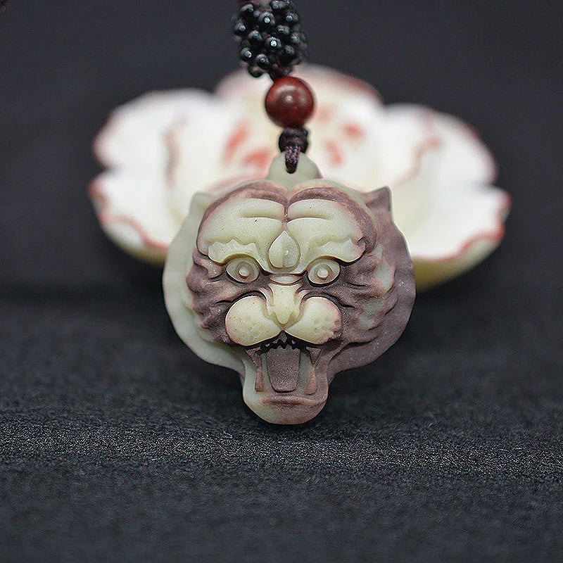 Natural Chocolate Jade Tiger Necklace Pendant with Chain Jade Jewelry