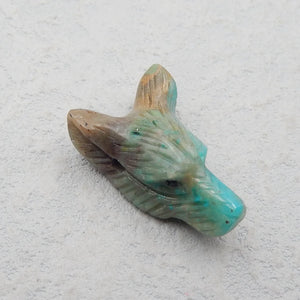 Chrysocolla Wolf Head Pendant Hand Carved for Necklace