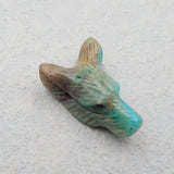 Chrysocolla Wolf Head Pendant Hand Carved for Necklace