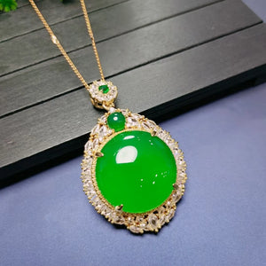 Chrysoprase Round Jade Pendant Necklace Women Green Chalcedony Charms
