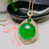 Chrysoprase Round Jade Pendant Necklace Women Green Chalcedony Charms