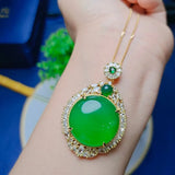 Chrysoprase Round Jade Pendant Necklace Women Green Chalcedony Charms