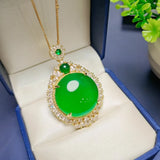 Chrysoprase Round Jade Pendant Necklace Women Green Chalcedony Charms