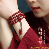 Natural Cinnabar 108 Buddha Beads Bracelet for Men and Women