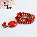 Natural Cinnabar 108 Buddhist Beads Peace Buckle Sweater Chain Loop Bracelet
