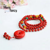 Natural Cinnabar 108 Buddhist Beads Peace Buckle Sweater Chain Loop Bracelet