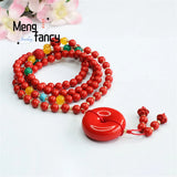 Natural Cinnabar 108 Buddhist Beads Peace Buckle Sweater Chain Loop Bracelet