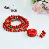 Natural Cinnabar 108 Buddhist Beads Peace Buckle Sweater Chain Loop Bracelet
