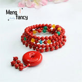 Natural Cinnabar 108 Buddhist Beads Peace Buckle Sweater Chain Loop Bracelet