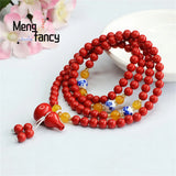 Natural Cinnabar 108 Buddhist Beads Gourd Chain Retro Ethnic Style Souvenir