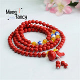 Natural Cinnabar 108 Buddhist Beads Gourd Chain Retro Ethnic Style Souvenir