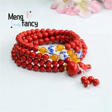Natural Cinnabar 108 Buddhist Beads Gourd Chain Retro Ethnic Style Souvenir