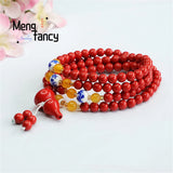 Natural Cinnabar 108 Buddhist Beads Gourd Chain Retro Ethnic Style Souvenir
