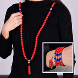 6mm Cinnabar Women Beads Bracelet Lapis Lazuli Multi-layer Bangle