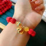 Cinnabar Agate Bracelet Bangle 10mm Bead String Birthday Unisex