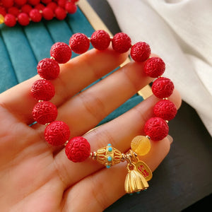 Cinnabar Agate Bracelet Bangle 10mm Bead String Birthday Unisex