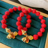 Cinnabar Agate Bracelet Bangle 10mm Bead String Birthday Unisex