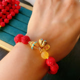 Cinnabar Agate Bracelet Bangle 10mm Bead String Birthday Unisex