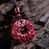 Natural Cinnabar Double Pixiu Buckle Pendant Carved Amulet Men Women Jewelry